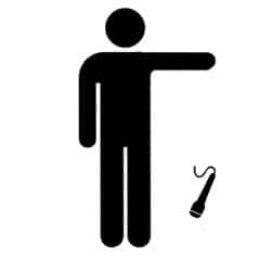 Icon of a person pointing at a whip on the ground. Icon of a person pointing at a whip on the ground.
